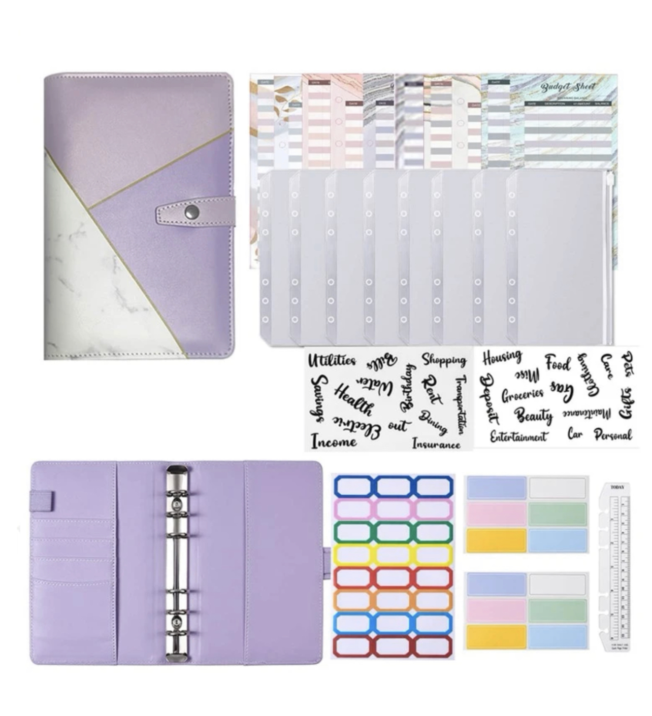 Purple  A6 PU Leather Budget Binder Notebook