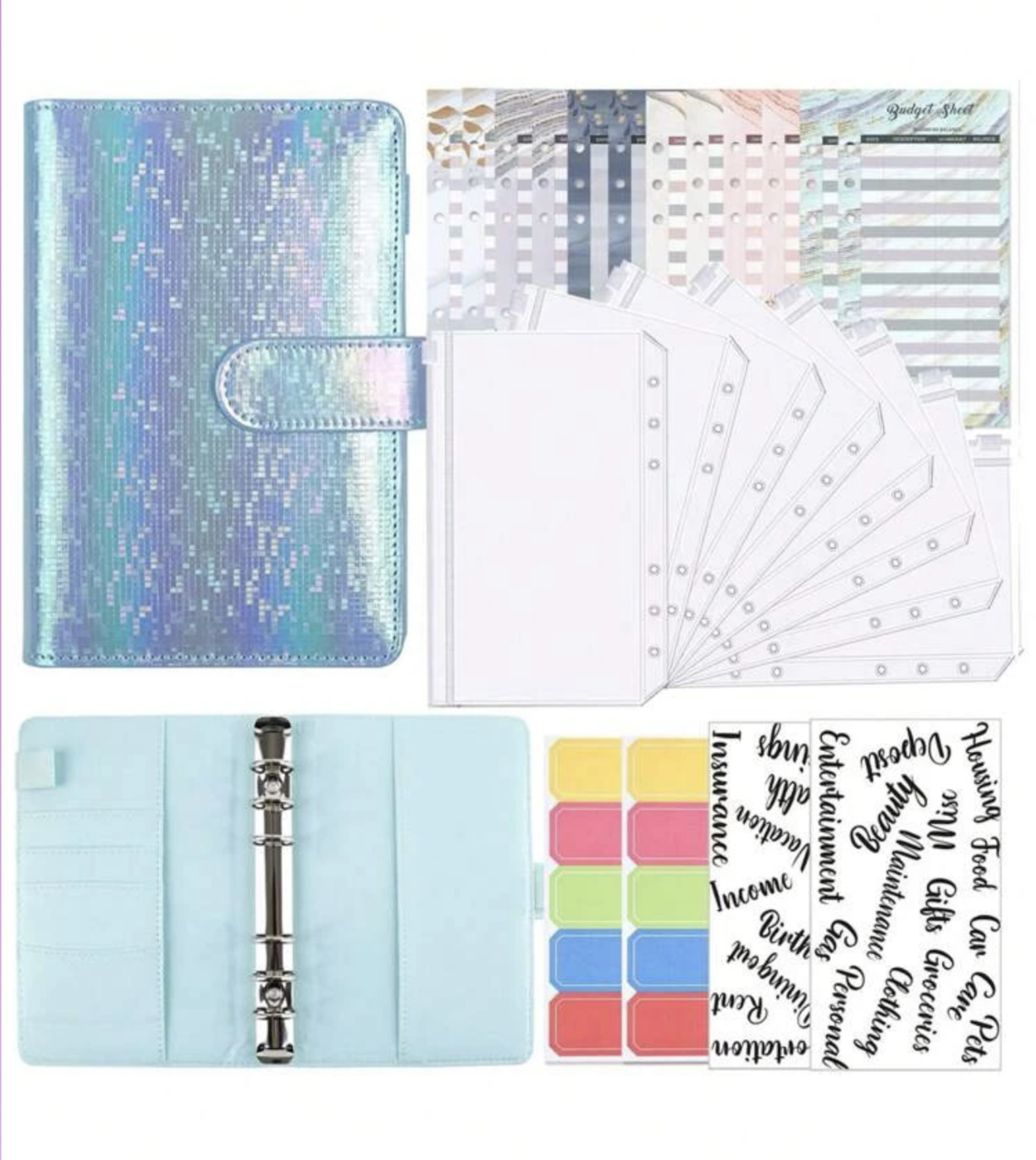 Glitter A6 PU Leather Budget Binder Notebook